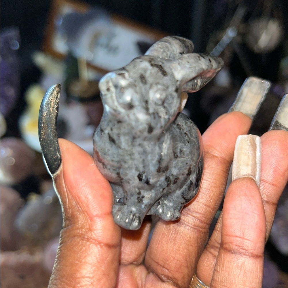 Adorable Larvikite Bunny carving